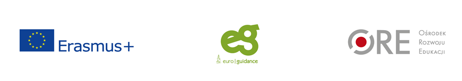 Logotypy: erasmus+, Euroguidance, Ośrodka Rozwoju Edukacji